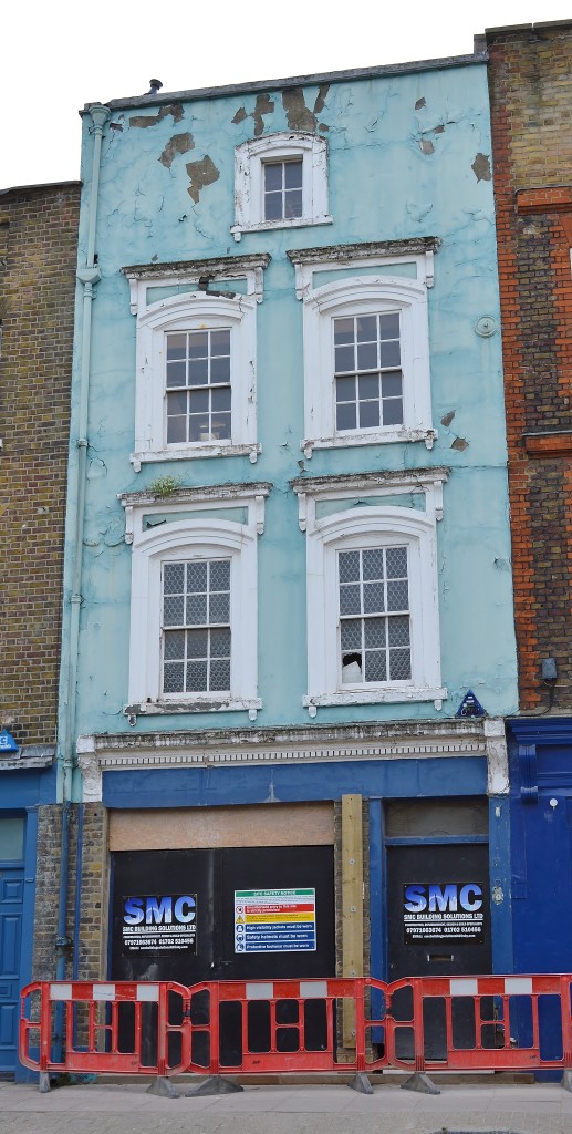 Crumbling blue house, Narrow Street, Limehouse